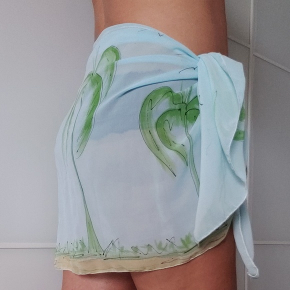 Hand Painted scarf / wrap Beautiful Palms Blue Sky - Picture 4 of 7